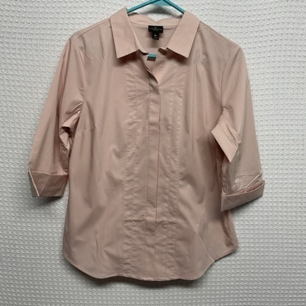 Worthington Blush Pink Button Up 3/4 Slv. Stretchy Blouse Top Women PL Indonesia